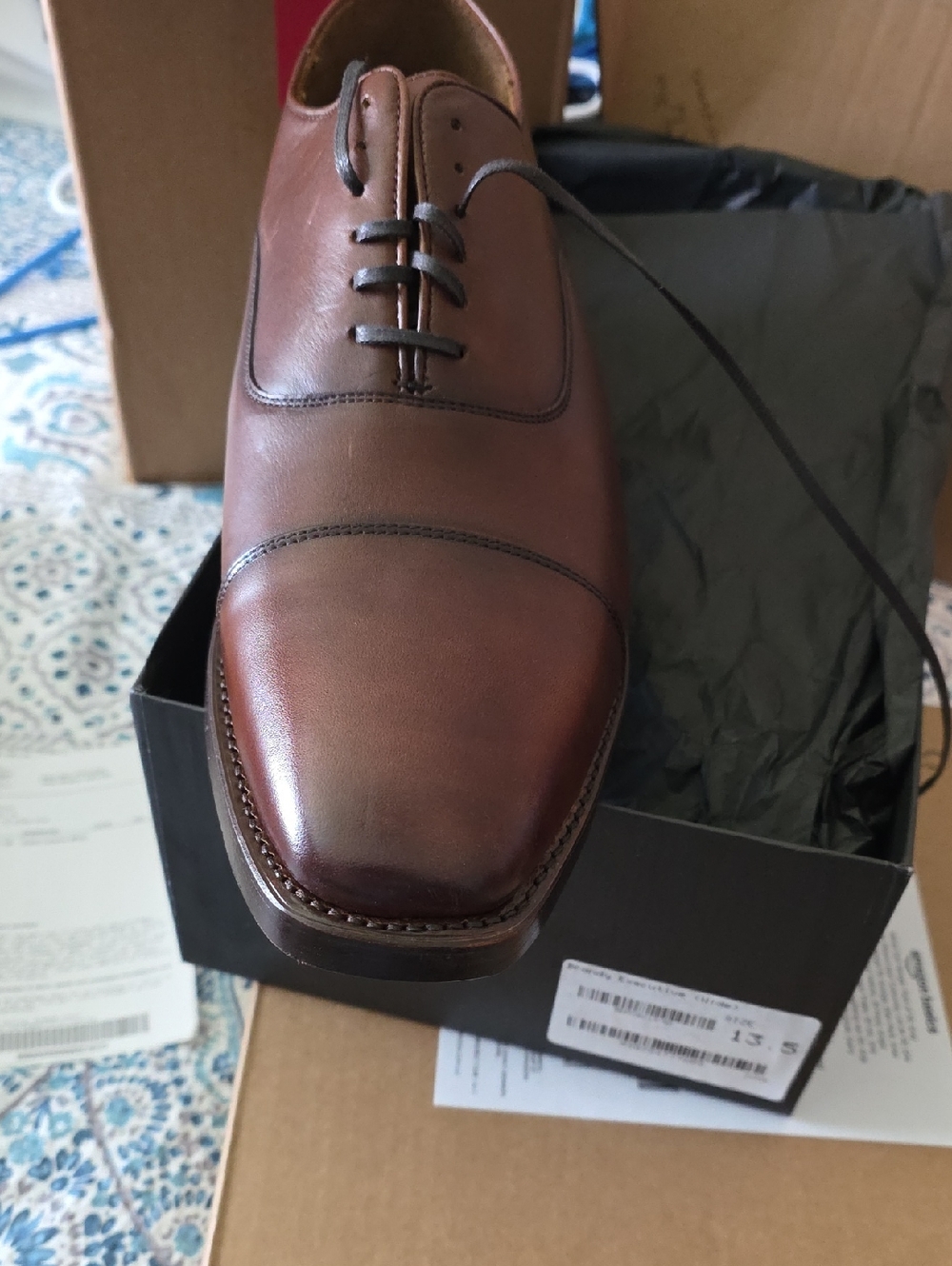 Thursday Everyday Men's Brown Leather Cap-Toe Oxford Dress Shoe. 13.5 Wide